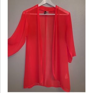 Coral sheer swim coverup / kimono